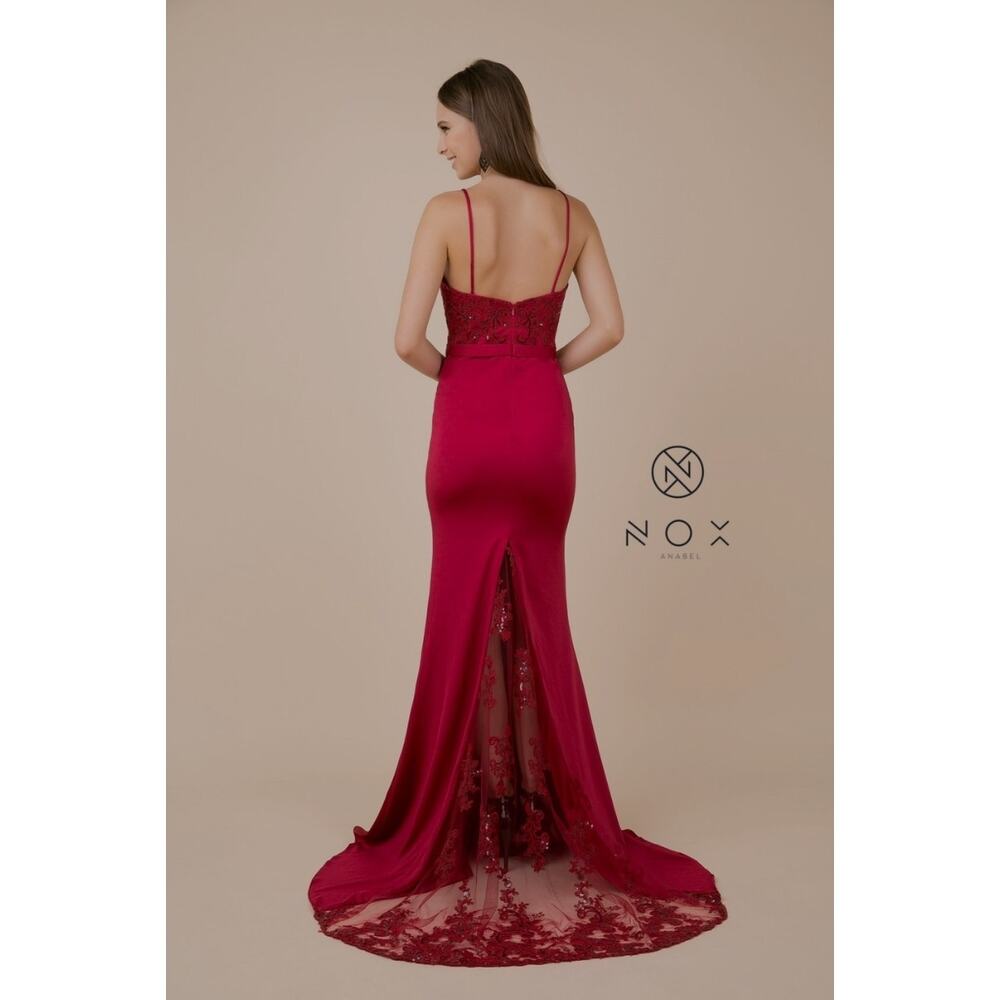 Nox Anabel Sequined Mermaid Prom Sweetheart Maxi Dress w/ Lace Floral Train | S - Picture 3 of 11